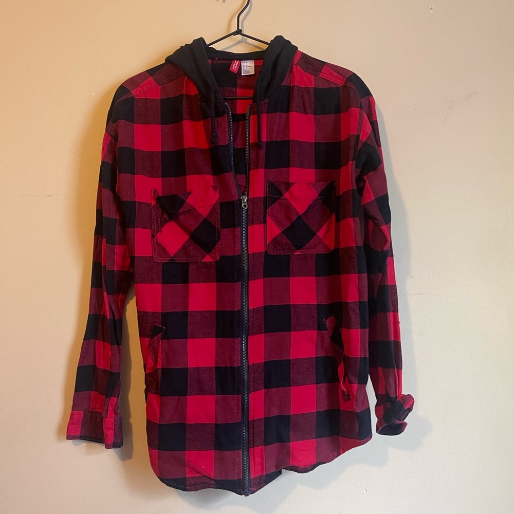 Red and Black Buffalo Check Hooded Jacket